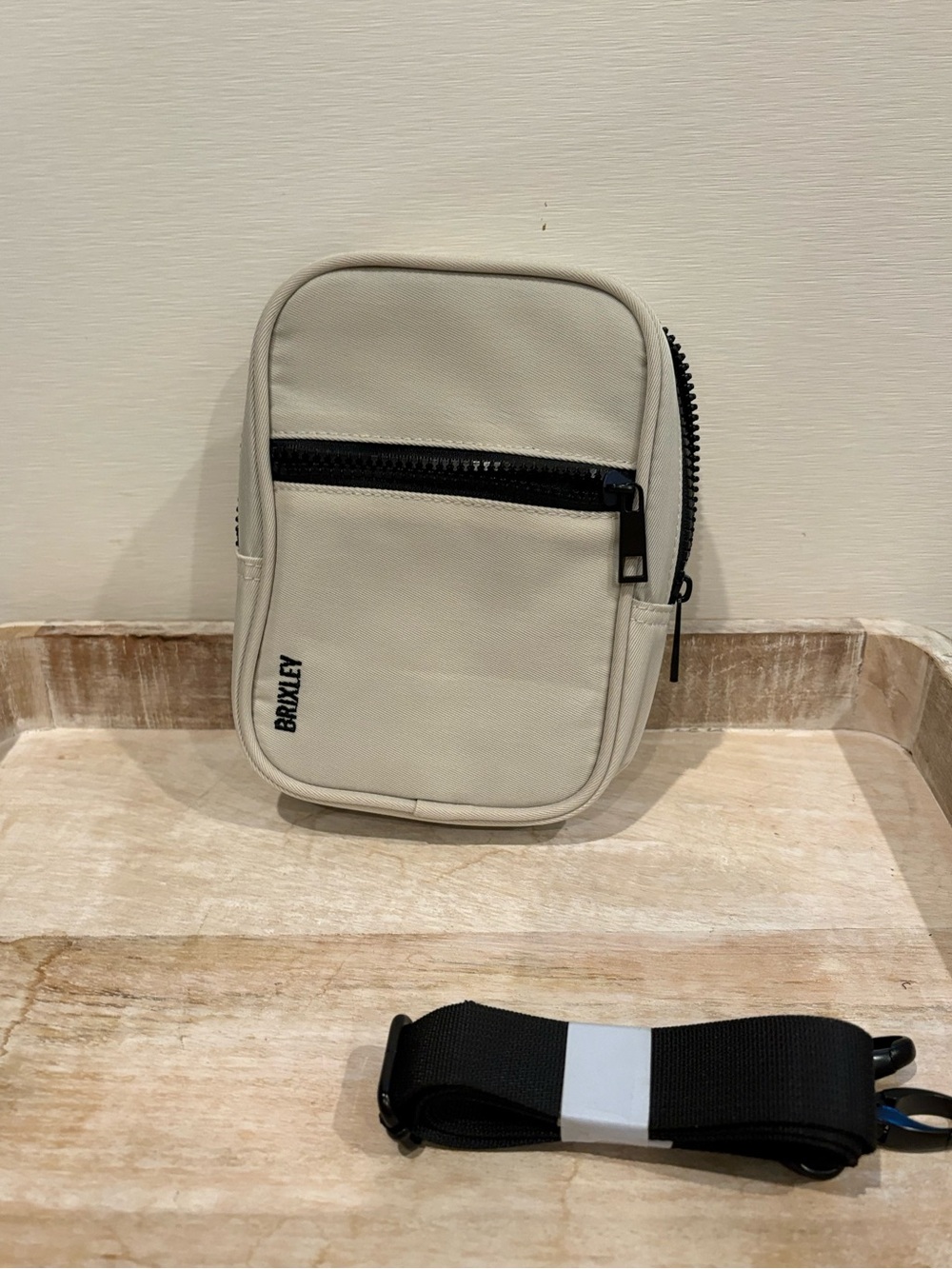BRIXLEY Cream Crossbody Bag with Front Zip Pocket
